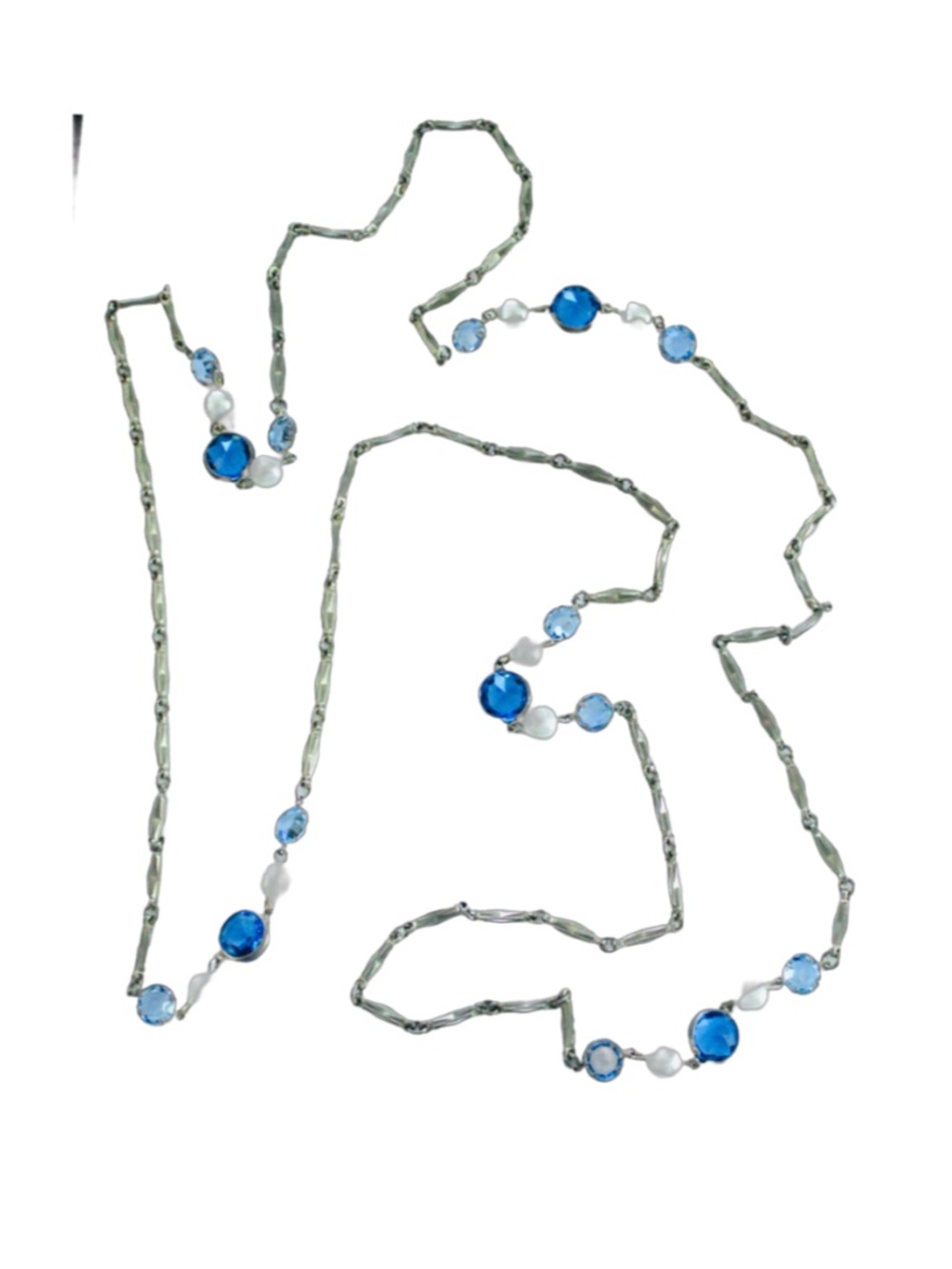 Vintage Link Necklace Silver-tone Light and Royal Blue Glass Stones